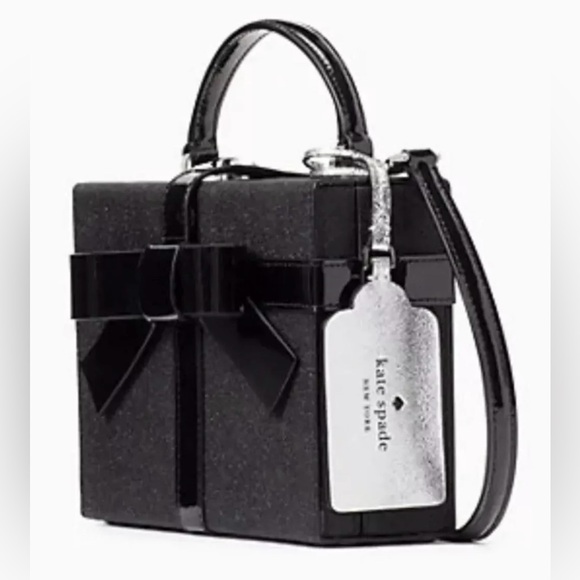 Kate Spade Black Glitter Wrapping Party Satchel | Crossbody Bow Purse | NWT - Picture 10 of 12